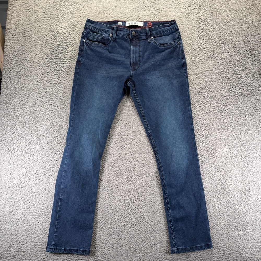 Artful Rebel Jeans Mens 34x32 Blue Cotton Denim Straight Faded Workwear Stretch